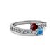 2 - Olena Ruby and Blue Topaz with Side Diamonds Bypass Ring 