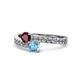 1 - Olena Ruby and Blue Topaz with Side Diamonds Bypass Ring 