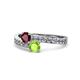 1 - Olena Ruby and Peridot with Side Diamonds Bypass Ring 