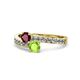 1 - Olena Ruby and Peridot with Side Diamonds Bypass Ring 