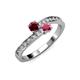 3 - Olena Ruby and Rhodolite Garnet with Side Diamonds Bypass Ring 