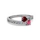 2 - Olena Ruby and Rhodolite Garnet with Side Diamonds Bypass Ring 