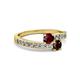 2 - Olena Ruby and Red Garnet with Side Diamonds Bypass Ring 
