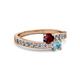 2 - Olena Ruby and Aquamarine with Side Diamonds Bypass Ring 