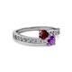 2 - Olena Ruby and Amethyst with Side Diamonds Bypass Ring 