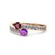 1 - Olena Ruby and Amethyst with Side Diamonds Bypass Ring 