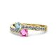 1 - Olena Aquamarine and Pink Sapphire with Side Diamonds Bypass Ring 