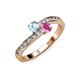 3 - Olena Aquamarine and Pink Sapphire with Side Diamonds Bypass Ring 