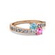 2 - Olena Aquamarine and Pink Sapphire with Side Diamonds Bypass Ring 