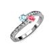 3 - Olena Aquamarine and Pink Tourmaline with Side Diamonds Bypass Ring 