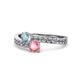1 - Olena Aquamarine and Pink Tourmaline with Side Diamonds Bypass Ring 