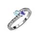 3 - Olena Aquamarine and Tanzanite with Side Diamonds Bypass Ring 