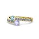 1 - Olena Aquamarine and Tanzanite with Side Diamonds Bypass Ring 