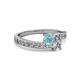 2 - Olena Aquamarine and Diamond with Side Diamonds Bypass Ring 