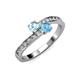 3 - Olena Aquamarine and Blue Topaz with Side Diamonds Bypass Ring 