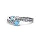 1 - Olena Aquamarine and Blue Topaz with Side Diamonds Bypass Ring 