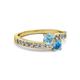 2 - Olena Aquamarine and Blue Topaz with Side Diamonds Bypass Ring 