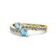 1 - Olena Aquamarine and Blue Topaz with Side Diamonds Bypass Ring 