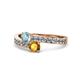 1 - Olena Aquamarine and Citrine with Side Diamonds Bypass Ring 