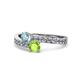 1 - Olena Aquamarine and Peridot with Side Diamonds Bypass Ring 