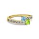 2 - Olena Aquamarine and Peridot with Side Diamonds Bypass Ring 