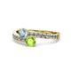 1 - Olena Aquamarine and Peridot with Side Diamonds Bypass Ring 