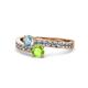 1 - Olena Aquamarine and Peridot with Side Diamonds Bypass Ring 