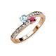 3 - Olena Aquamarine and Rhodolite Garnet with Side Diamonds Bypass Ring 