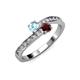 3 - Olena Aquamarine and Red Garnet with Side Diamonds Bypass Ring 