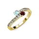 3 - Olena Aquamarine and Red Garnet with Side Diamonds Bypass Ring 