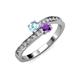 3 - Olena Aquamarine and Amethyst with Side Diamonds Bypass Ring 