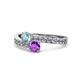 1 - Olena Aquamarine and Amethyst with Side Diamonds Bypass Ring 