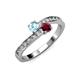 3 - Olena Aquamarine and Ruby with Side Diamonds Bypass Ring 