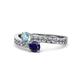 1 - Olena Aquamarine and Blue Sapphire with Side Diamonds Bypass Ring 