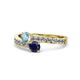 1 - Olena Aquamarine and Blue Sapphire with Side Diamonds Bypass Ring 