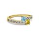 2 - Olena Aquamarine and Yellow Sapphire with Side Diamonds Bypass Ring 
