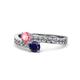 1 - Olena Pink Tourmaline and Blue Sapphire with Side Diamonds Bypass Ring 