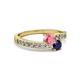 2 - Olena Pink Tourmaline and Blue Sapphire with Side Diamonds Bypass Ring 
