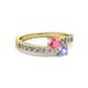 2 - Olena Pink Tourmaline and Tanzanite with Side Diamonds Bypass Ring 