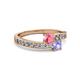 2 - Olena Pink Tourmaline and Tanzanite with Side Diamonds Bypass Ring 
