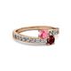 2 - Olena Pink Tourmaline and Ruby with Side Diamonds Bypass Ring 