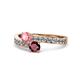 1 - Olena Pink Tourmaline and Ruby with Side Diamonds Bypass Ring 