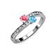 3 - Olena Pink Tourmaline and Blue Topaz with Side Diamonds Bypass Ring 