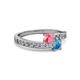 2 - Olena Pink Tourmaline and Blue Topaz with Side Diamonds Bypass Ring 