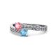 1 - Olena Pink Tourmaline and Blue Topaz with Side Diamonds Bypass Ring 