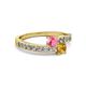 2 - Olena Pink Tourmaline and Citrine with Side Diamonds Bypass Ring 