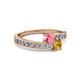 2 - Olena Pink Tourmaline and Citrine with Side Diamonds Bypass Ring 
