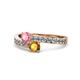 1 - Olena Pink Tourmaline and Citrine with Side Diamonds Bypass Ring 