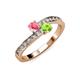 3 - Olena Pink Tourmaline and Peridot with Side Diamonds Bypass Ring 