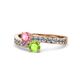 1 - Olena Pink Tourmaline and Peridot with Side Diamonds Bypass Ring 